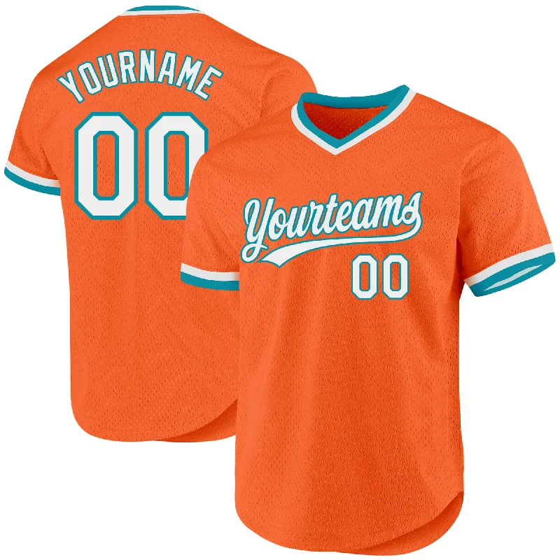 Baseball Jersey For Local Sports Events-Custom Orange White-Teal Authentic Throwback Baseball Jersey