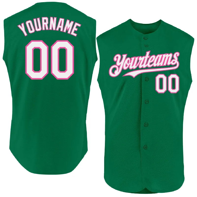 Personalized Baseball Jersey For Sporting Goods-Custom Kelly Green White-Pink Authentic Sleeveless Baseball Jersey