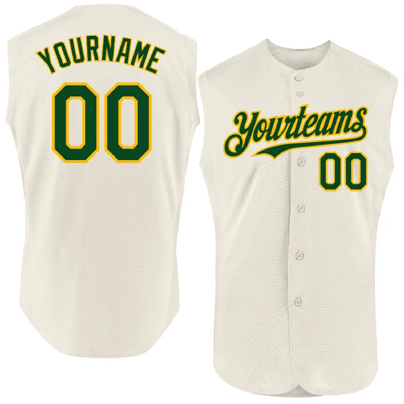 Personalized Baseball Jersey For Community Events-Custom Cream Green-Gold Authentic Sleeveless Baseball Jersey