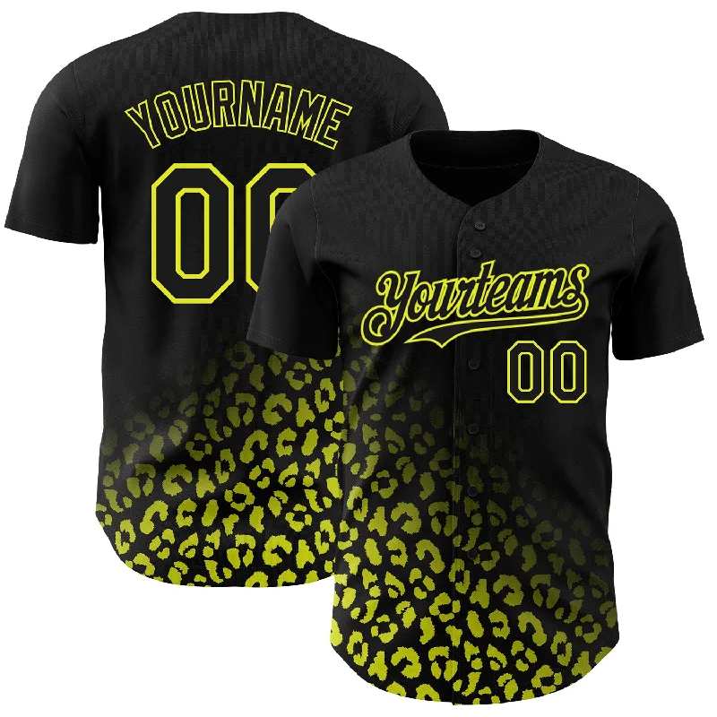 Personalized Baseball Jersey For Exclusive Team Merchandise-Custom Black Neon Yellow 3D Pattern Design Leopard Print Fade Fashion Authentic Baseball Jersey