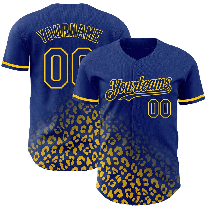 Baseball Jersey With Unique Fan Designs-Custom Royal Yellow 3D Pattern Design Leopard Print Fade Fashion Authentic Baseball Jersey