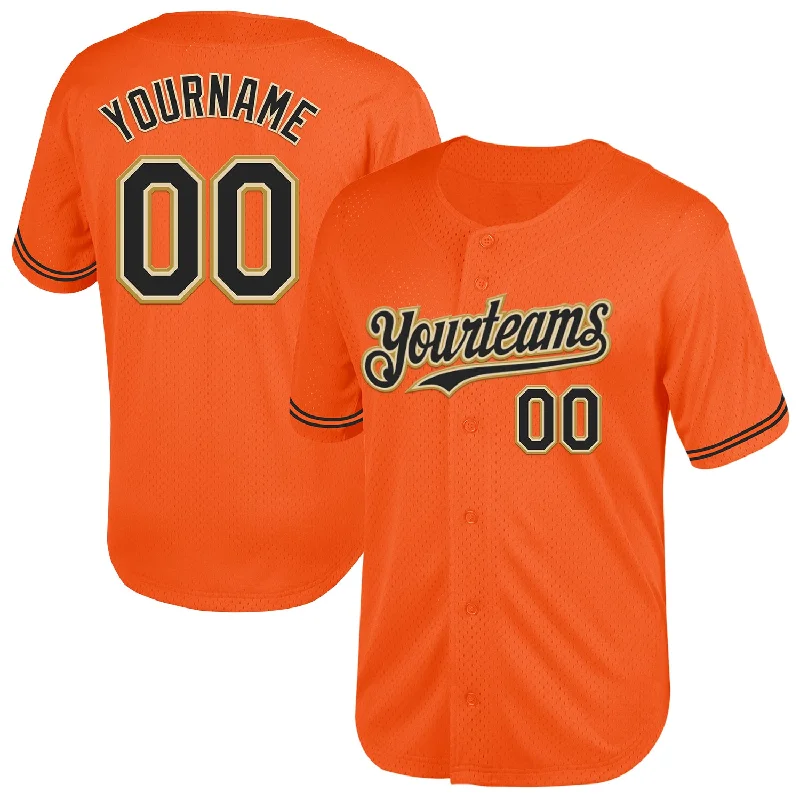 Personalized Baseball Jersey For Team Gifts-Custom Orange Black Cream-Old Gold Mesh Authentic Throwback Baseball Jersey