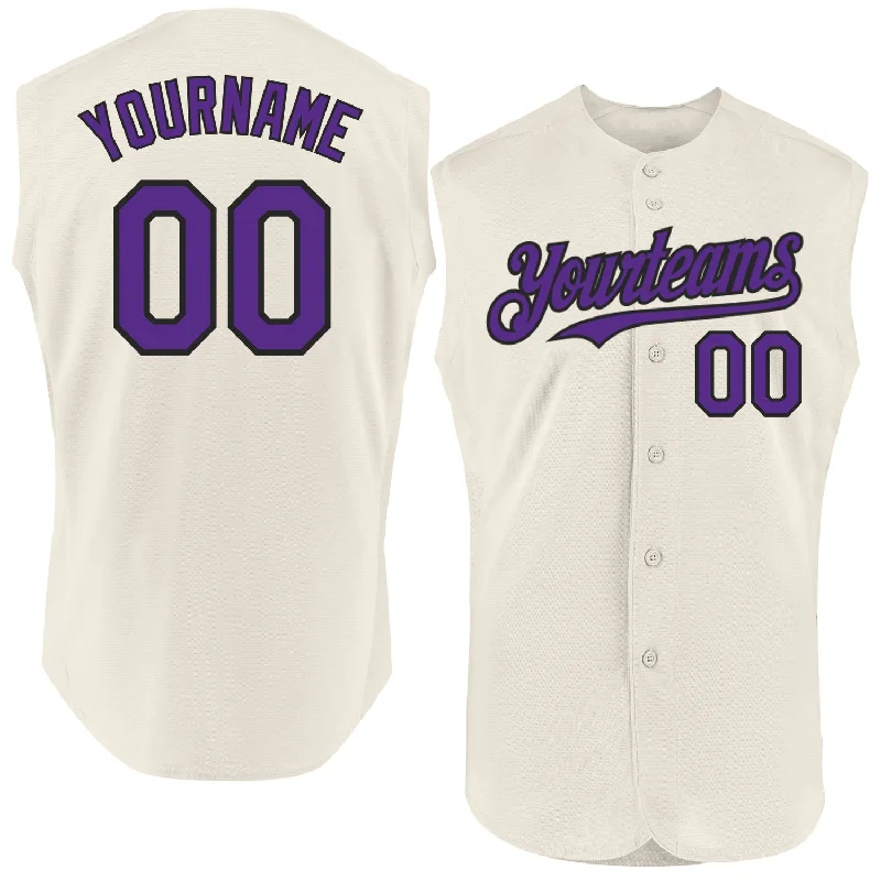 Personalized Baseball Jersey For Team Gifts-Custom Cream Purple-Black Authentic Sleeveless Baseball Jersey