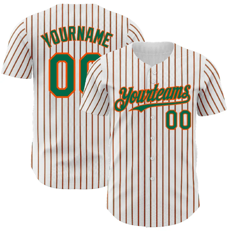 Baseball Jersey For High School Tournaments-Custom White (Kelly Green Orange Pinstripe) Kelly Green-Orange Authentic Baseball Jersey