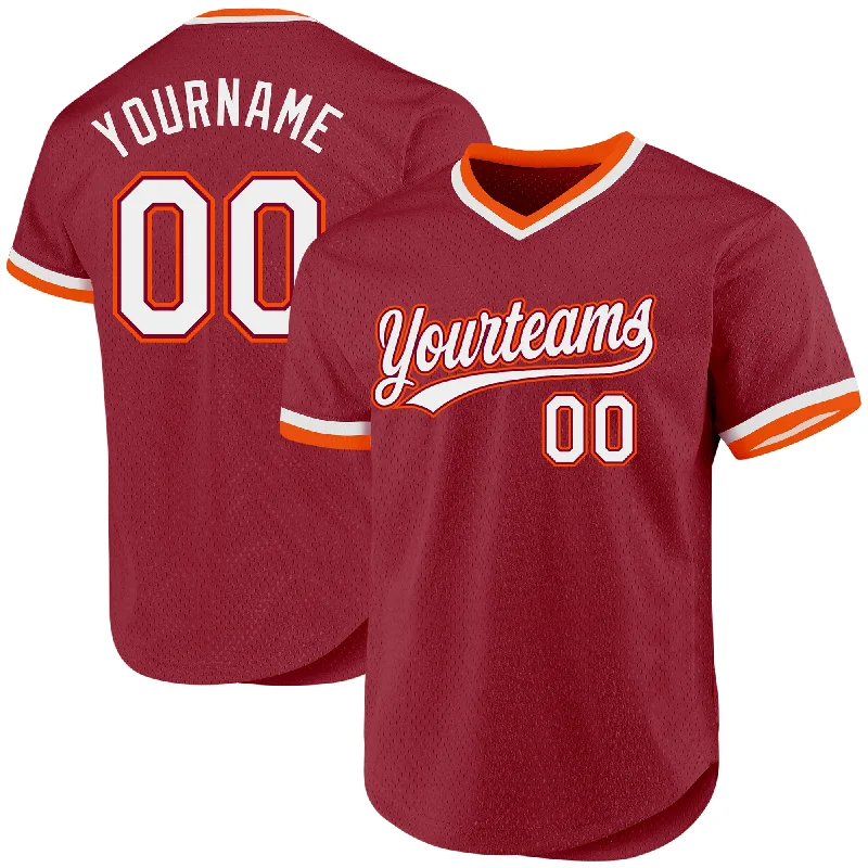 Personalized Baseball Jersey For Prize Distribution-Custom Maroon White-Orange Authentic Throwback Baseball Jersey