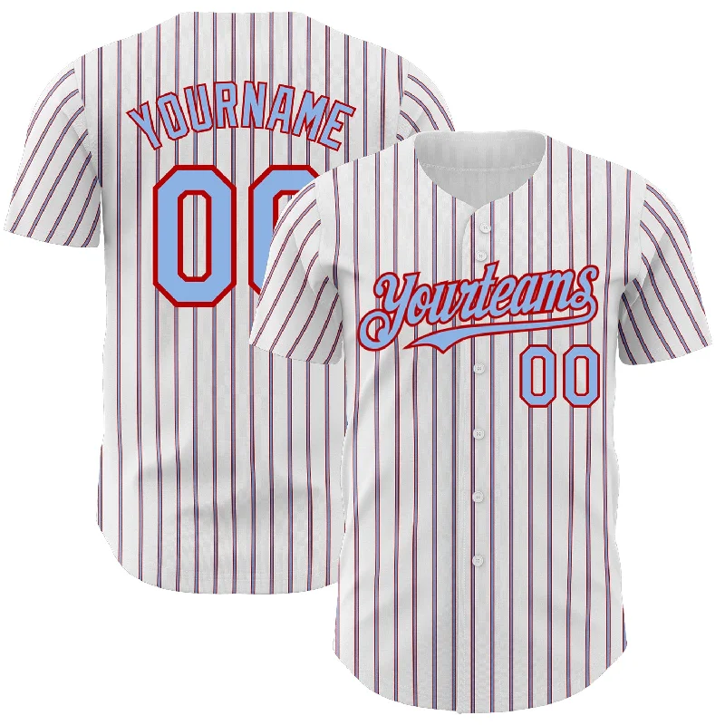 Baseball Jersey With Custom Design-Custom White (Red Light Blue Pinstripe) Light Blue-Red Authentic Baseball Jersey