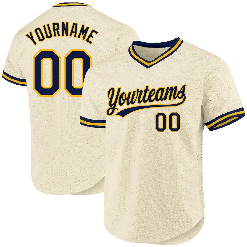 Custom Baseball Jersey For Fanatic Supporters-Custom Cream Navy-Gold Authentic Throwback Baseball Jersey