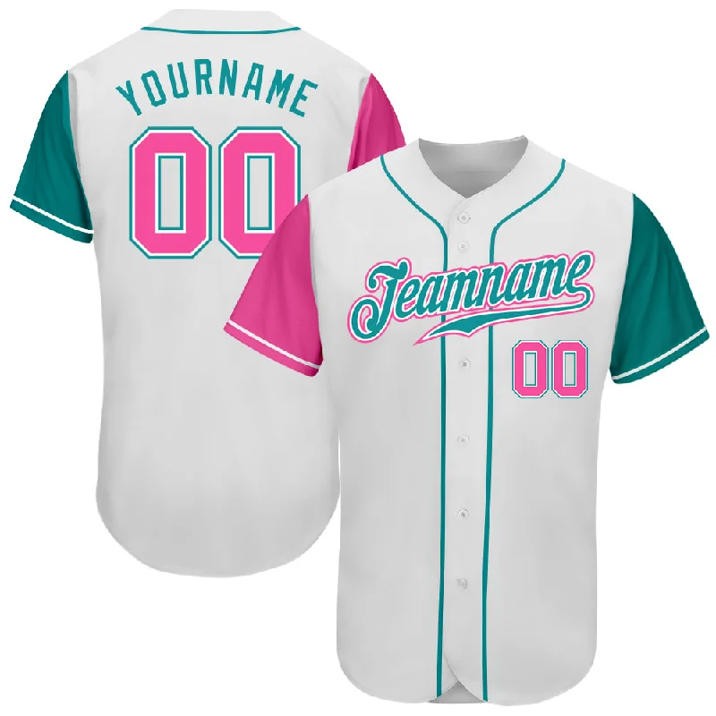 Custom Baseball Jersey For Fan Engagement-Custom White Pink-Teal Authentic Two Tone Baseball Jersey