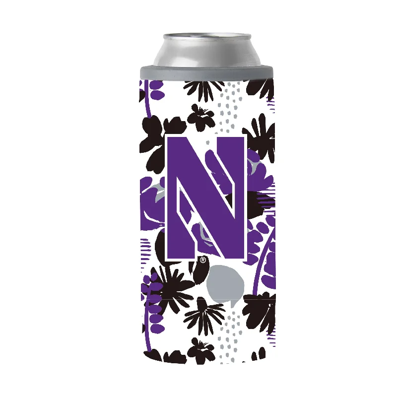 Personalized Team Mug For Coaches-Northwestern 12oz Floral Slim Can Coolie