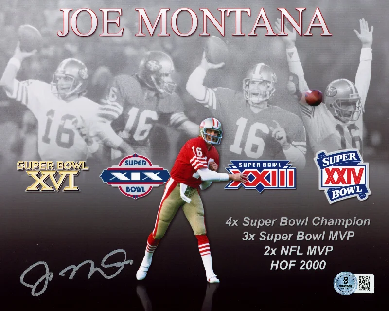 Rugby Helmet For Players-Joe Montana Autographed 8x10 Photo San Francisco 49ers Beckett BAS QR