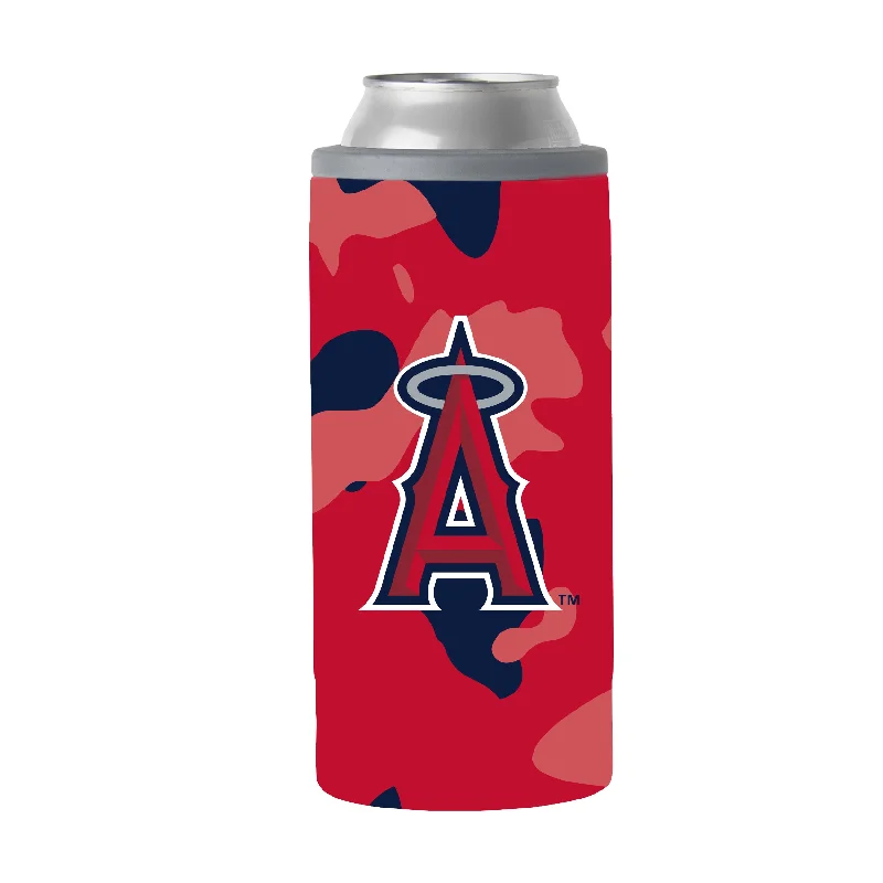 Custom Team Mug For Unique Tournament Gifts-Los Angeles Angels 12oz Camo Slim Can Coolie