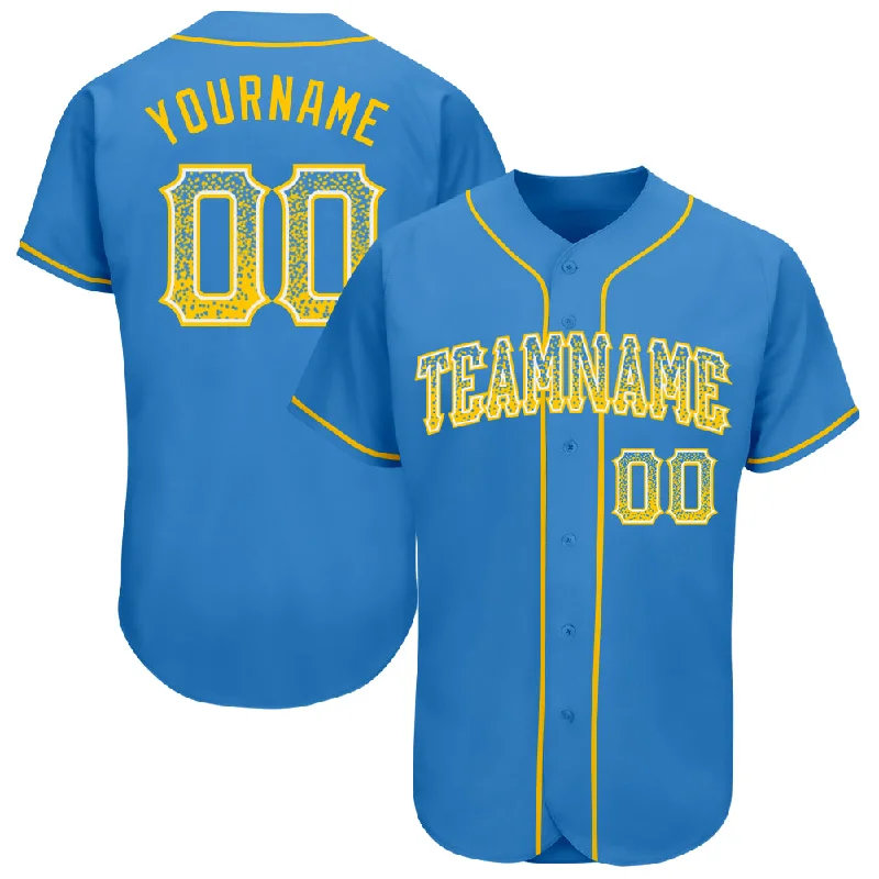 Personalized Baseball Jersey For Coaches-Custom Powder Blue Gold-White Authentic Drift Fashion Baseball Jersey