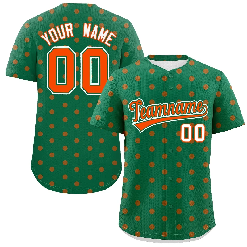 Baseball Jersey With Player Numbers & Designs-Custom Kelly Green Orange Personalized Polka Dot Graffiti Pattern Authentic Baseball Jersey