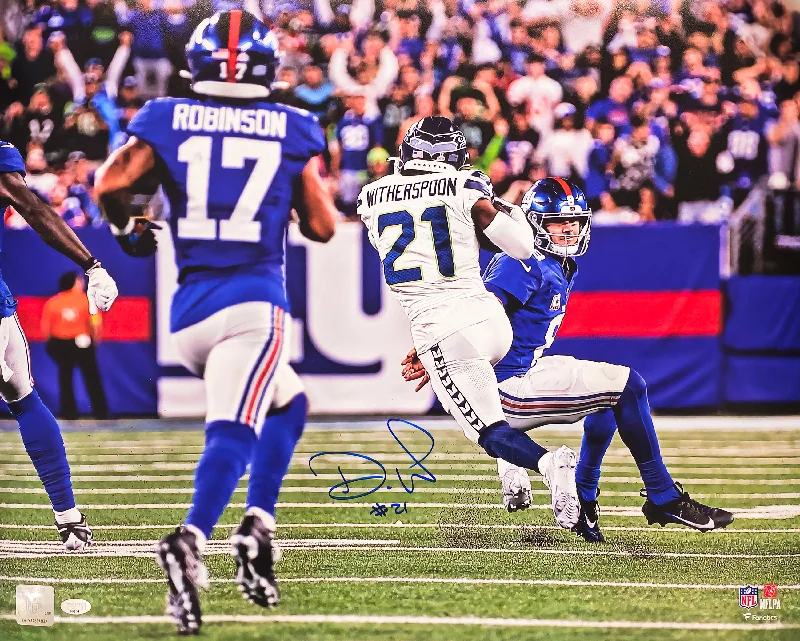 Custom Rugby Helmet For School Teams-Devon Witherspoon Autographed 16x20 Photo Seattle Seahawks Pick 6 Interception MCS Holo