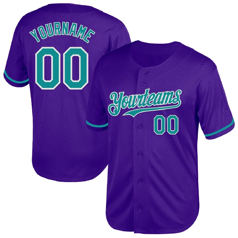 Custom Baseball Jersey For Limited Edition Designs-Custom Purple Teal-White Mesh Authentic Throwback Baseball Jersey