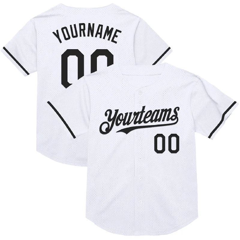 Personalized Baseball Jersey For Player Celebrations-Custom White Black Mesh Authentic Throwback Baseball Jersey