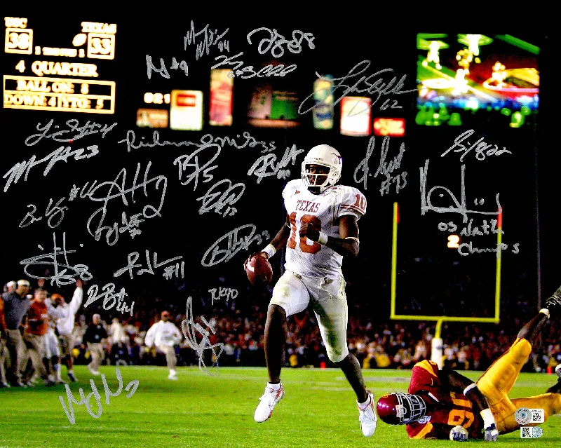 Custom Rugby Helmet For Large Groups-2005 CFB National Champions Texas Longhorns Autographed 16x20 Photo With 24 Signatures Including Vince Young Beckett BAS QR