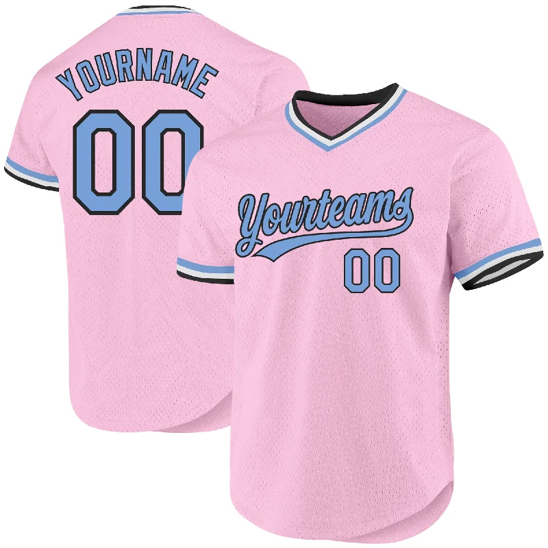 Custom Baseball Jersey For Sports & Team Loyalty-Custom Light Pink Light Blue-Black Authentic Throwback Baseball Jersey