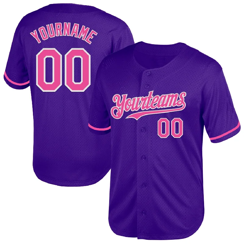 Custom Baseball Jersey For Fanatic Supporters-Custom Purple Pink-White Mesh Authentic Throwback Baseball Jersey