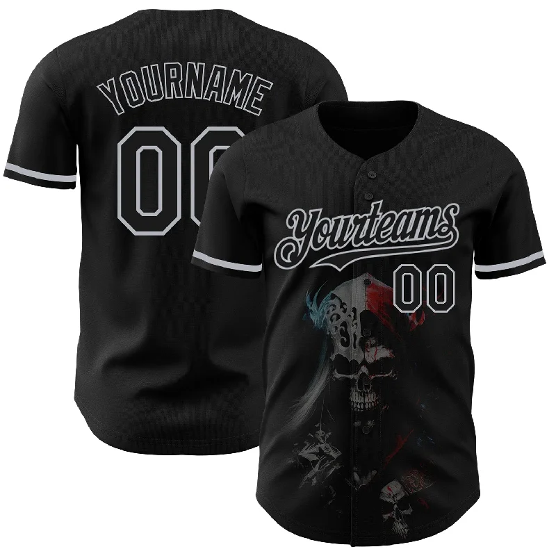 Custom Baseball Jersey For Fanatics & Enthusiasts-Custom Black Gray 3D Skull Fashion Authentic Baseball Jersey