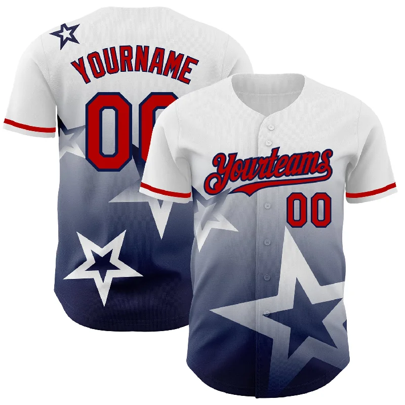 Baseball Jersey For Team Participation-Custom White Red-Navy 3D Pattern Design Gradient Style Twinkle Star Authentic Baseball Jersey