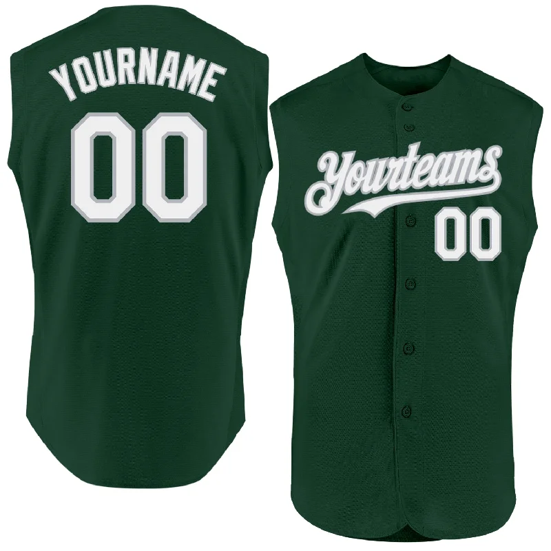 Personalized Baseball Jersey For Custom Fit-Custom Green White-Gray Authentic Sleeveless Baseball Jersey