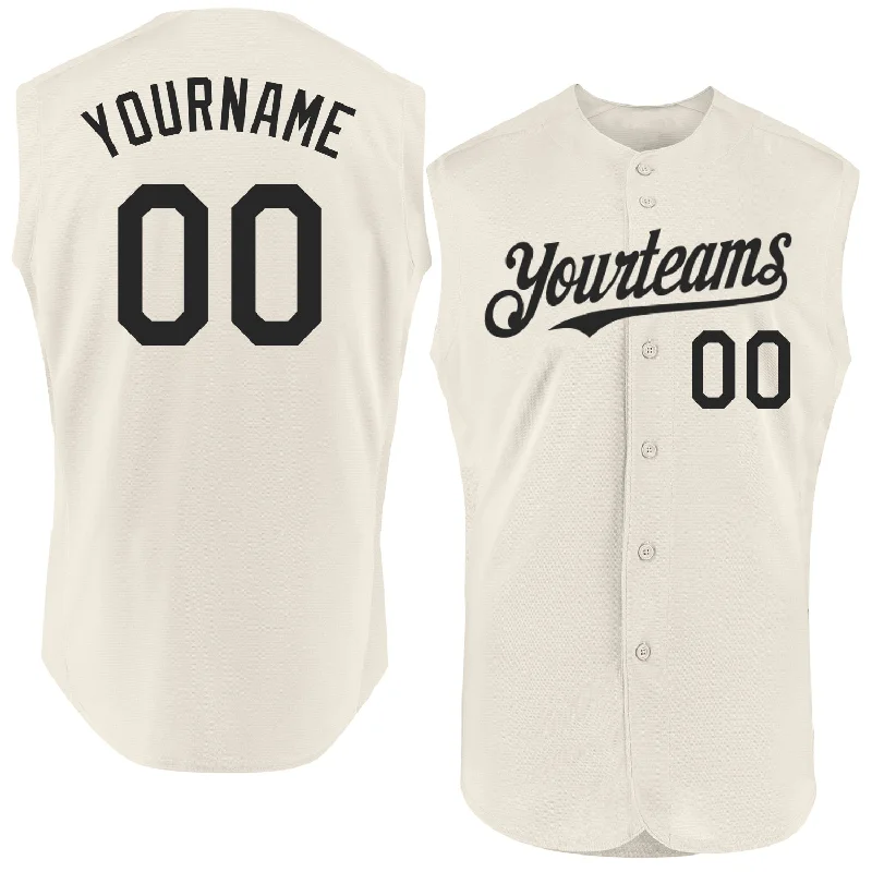 Custom Baseball Jersey For Youth Competition Teams-Custom Cream Black Authentic Sleeveless Baseball Jersey