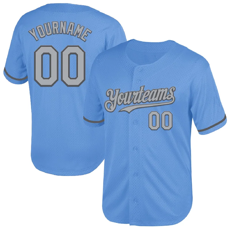 Custom Baseball Jersey For Group Fundraising Orders-Custom Light Blue Gray-Steel Gray Mesh Authentic Throwback Baseball Jersey