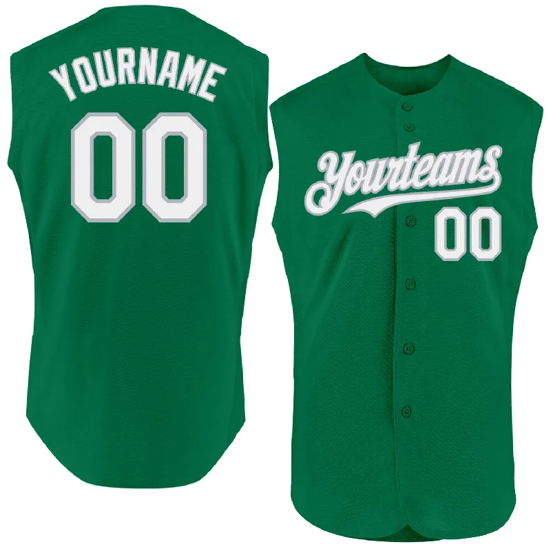 Baseball Jersey With Your Team Logo-Custom Kelly Green White-Gray Authentic Sleeveless Baseball Jersey