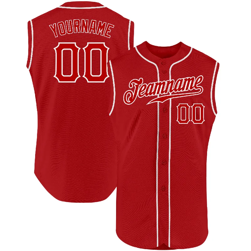 Personalized Baseball Jersey For Team Achievements-Custom Red Red-White Authentic Sleeveless Baseball Jersey