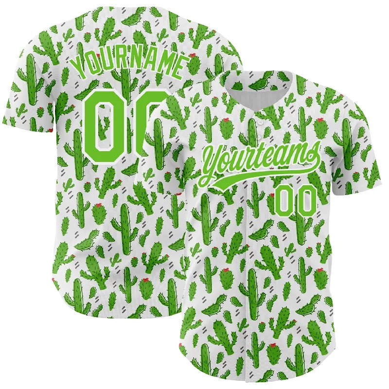 Personalized Baseball Jersey For Seasonal Fan Merchandise-Custom White Aurora Green 3D Pattern Design Cactus Festival Authentic Baseball Jersey