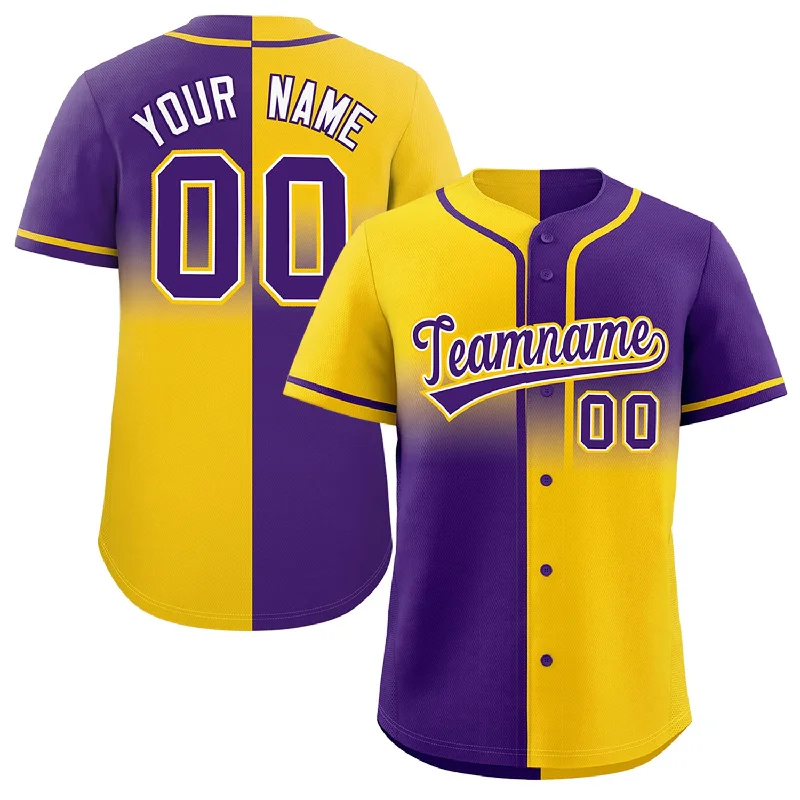 Baseball Jersey With Your Own Design-Custom Purple Gold Personalized Symmetrical Gradient Design Authentic Baseball Jersey