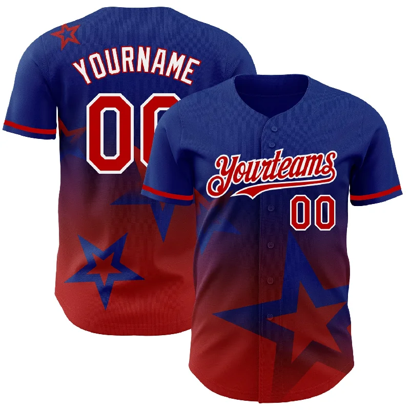 Baseball Jersey For Championship Events-Custom Royal Red-White 3D Pattern Design Gradient Style Twinkle Star Authentic Baseball Jersey