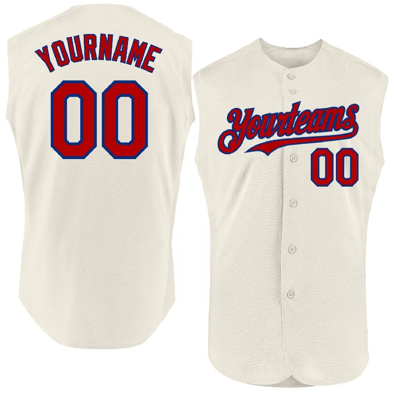 Personalized Baseball Jersey For Fan Gifts-Custom Cream Red-Royal Authentic Sleeveless Baseball Jersey