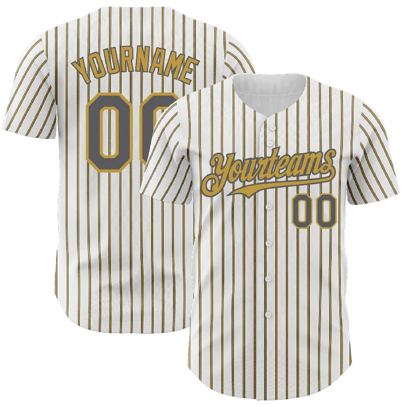 Custom Baseball Jersey For Team Competitions-Custom White (Steel Gray Old Gold Pinstripe) Steel Gray-Old Gold Authentic Baseball Jersey