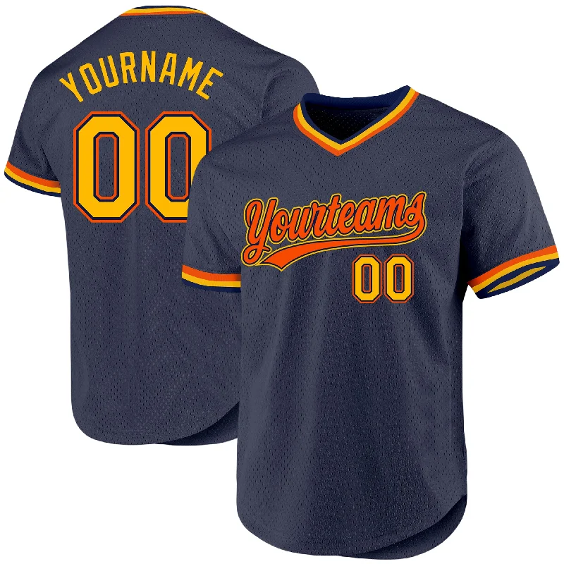 Custom Baseball Jersey For Youth Competition Teams-Custom Navy Gold-Orange Authentic Throwback Baseball Jersey