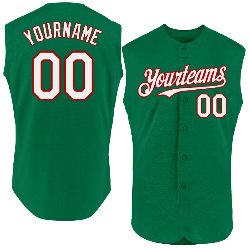 Customizable Baseball Jersey-Custom Kelly Green White-Red Authentic Sleeveless Baseball Jersey