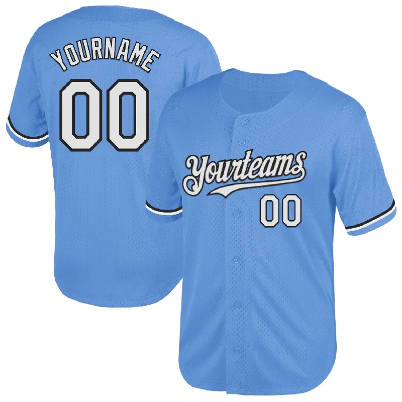 Custom Baseball Jersey For Player Representation-Custom Light Blue White-Black Mesh Authentic Throwback Baseball Jersey