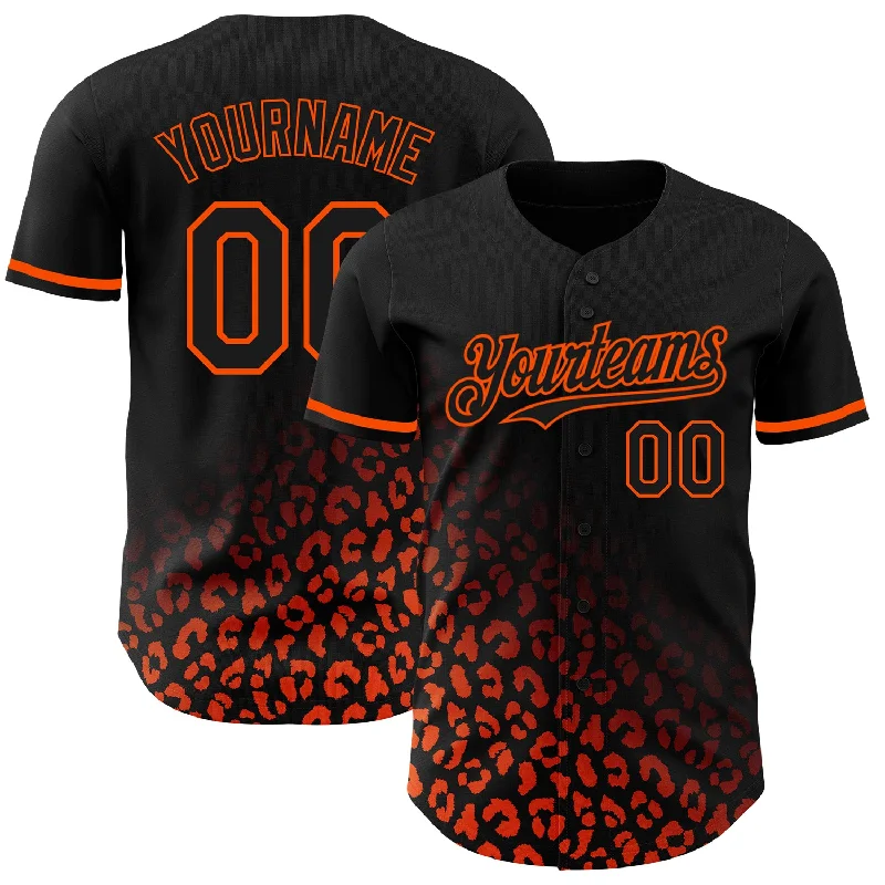 Baseball Jersey With Custom Artwork & Design-Custom Black Orange 3D Pattern Design Leopard Print Fade Fashion Authentic Baseball Jersey