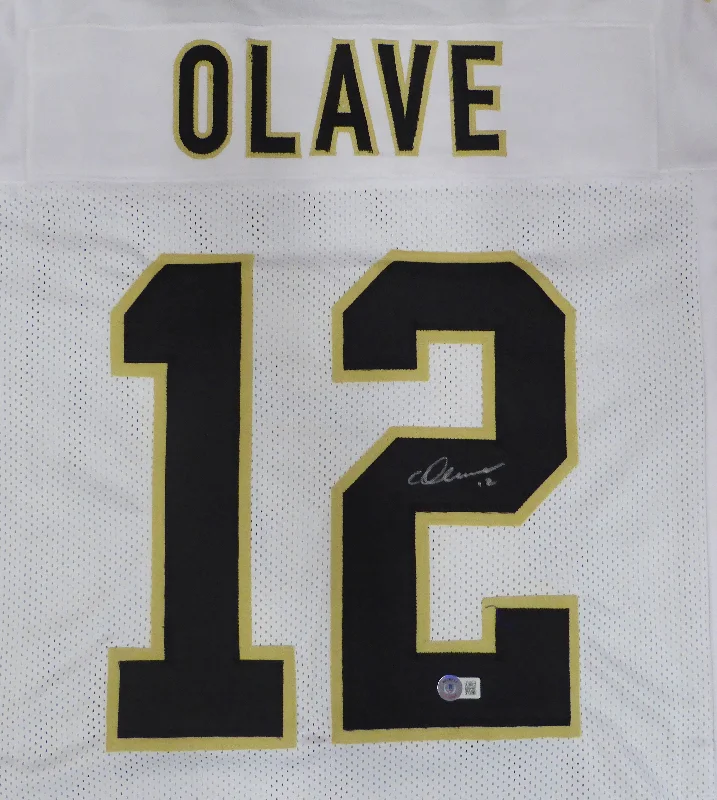 Rugby Helmet With Team Names & Logos-New Orleans Saints Chris Olave Autographed White Jersey Beckett BAS QR #W494709