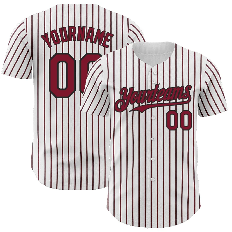 Baseball Jersey With Custom Text & Logo-Custom White (Black Crimson Pinstripe) Crimson-Black Authentic Baseball Jersey