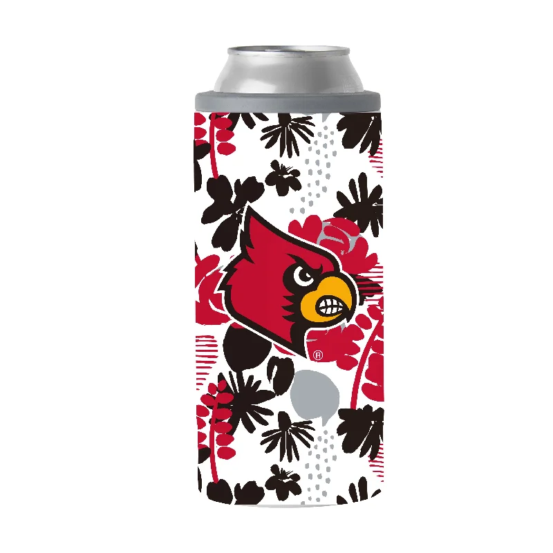 Team Mug With Player Numbers-Louisville 12oz Floral Slim Can Coolie