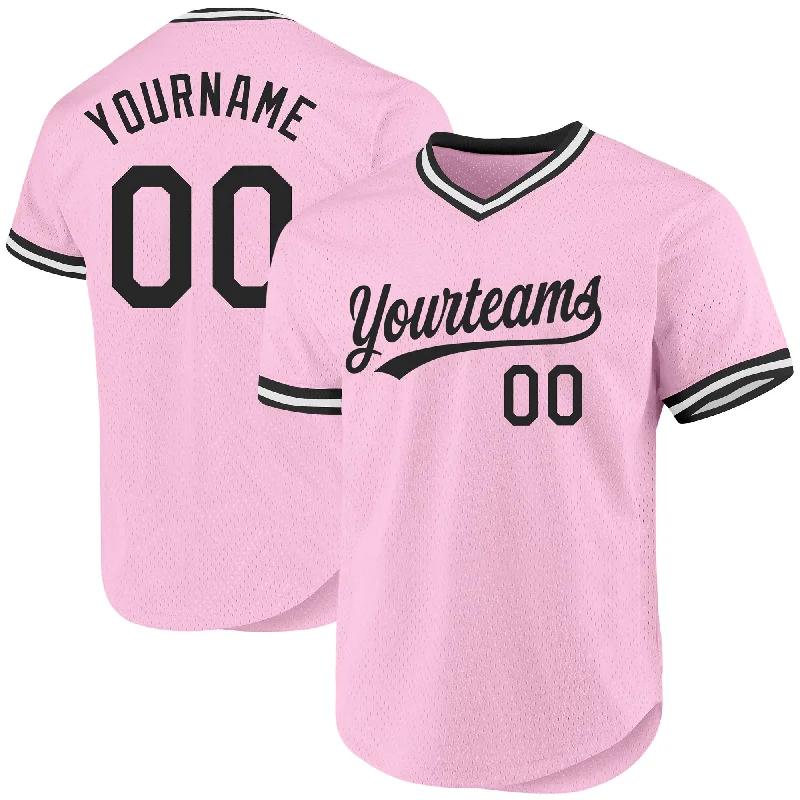 Custom Baseball Jersey For Family & Friend Groups-Custom Light Pink Black-White Authentic Throwback Baseball Jersey