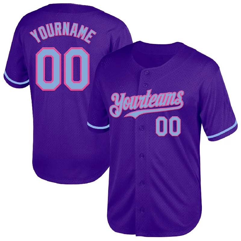 Personalized Baseball Jersey For Volunteer Teams-Custom Purple Light Blue-Pink Mesh Authentic Throwback Baseball Jersey