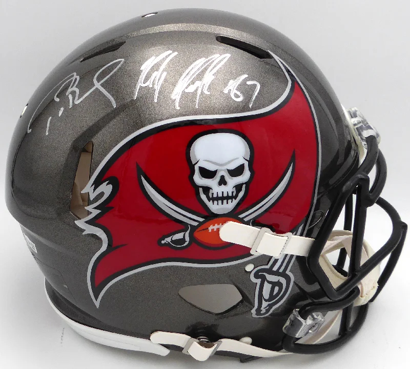 Custom Rugby Helmet For VIP Players-Tom Brady & Rob Gronkowski Autographed Full Size Authentic Helmet Tampa Bay Buccaneers Fanatics Holo #B241051