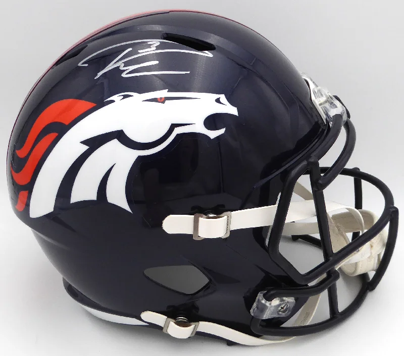 Rugby Helmet For Special Edition Events-Russell Wilson Autographed Blue Full Size Replica Helmet Denver Broncos Fanatics Holo #DQ16478460