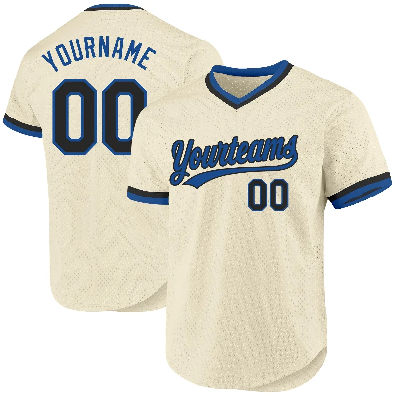 Personalized Baseball Jersey For Adult Teams-Custom Cream Black-Blue Authentic Throwback Baseball Jersey