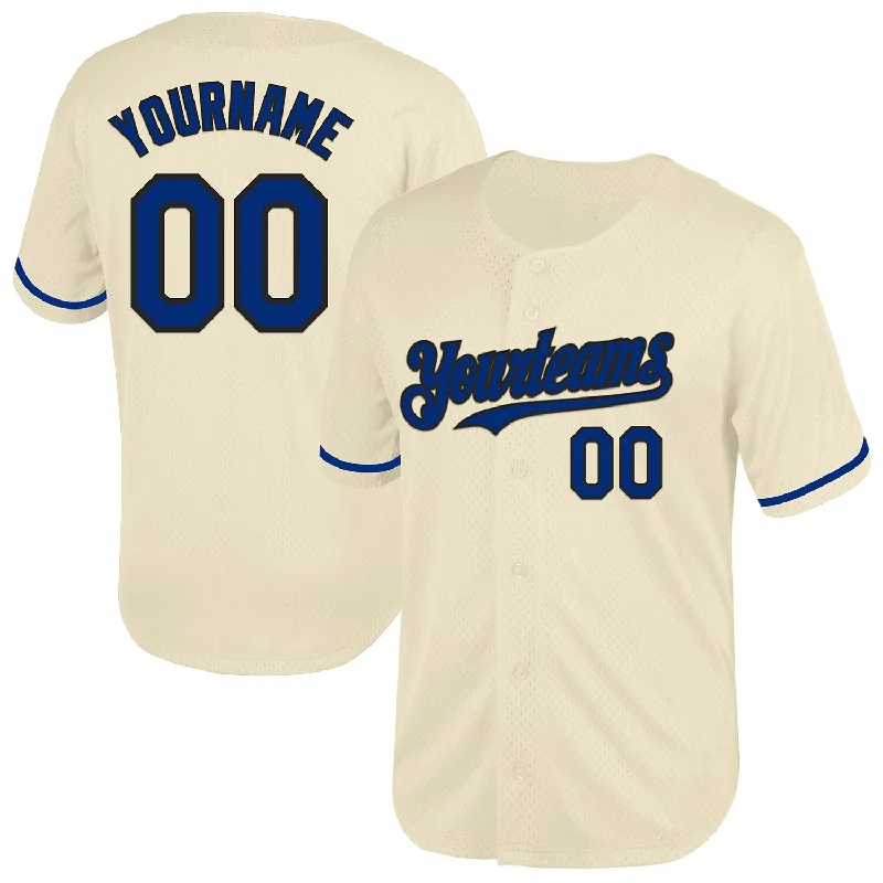 Baseball Jersey For Corporate Giveaways-Custom Cream Royal-Black Mesh Authentic Throwback Baseball Jersey