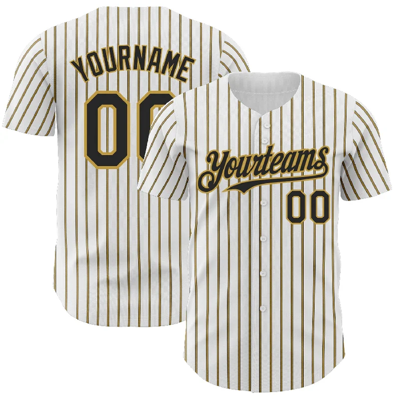 Personalized Baseball Jersey For Birthday Gifts-Custom White (Black Old Gold Pinstripe) Black-Old Gold Authentic Baseball Jersey