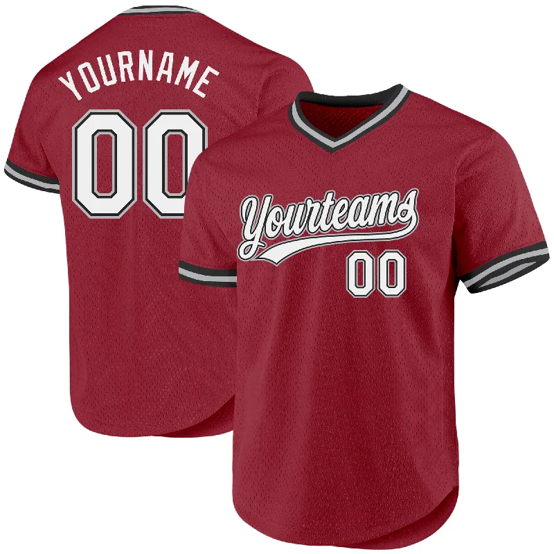 Baseball Jersey With Custom Graphics-Custom Maroon Black-Gray Authentic Throwback Baseball Jersey